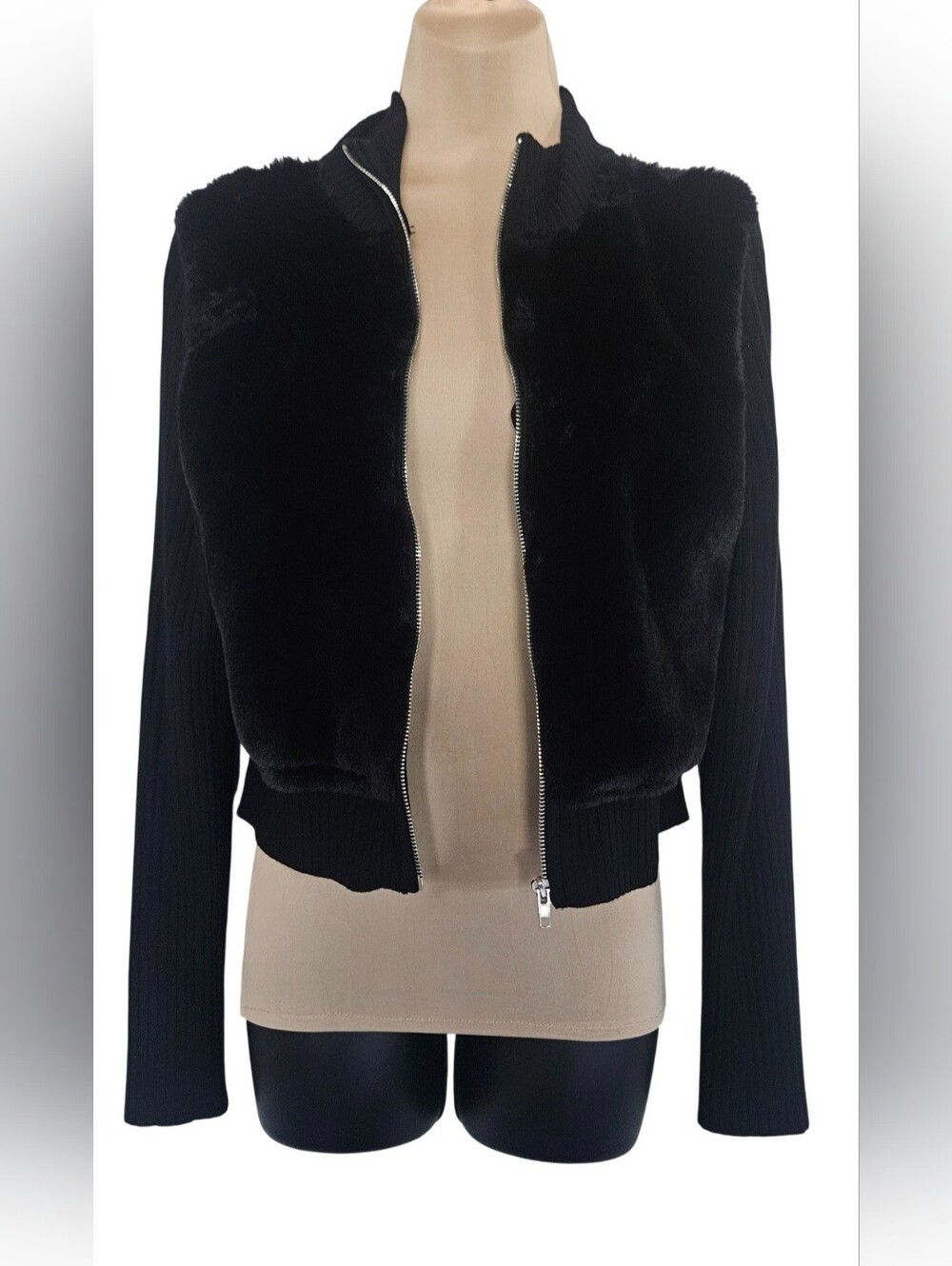 Faux Fur/Sweater Bomber Jacket
